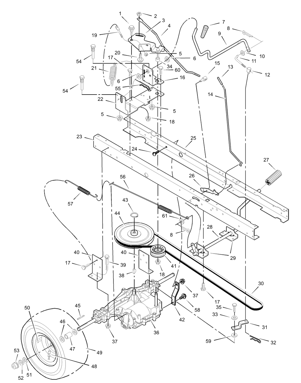 Motion Drive Diagram and Parts List for 312001X50B 2003 Briggs and Stratton Lawn Tractor